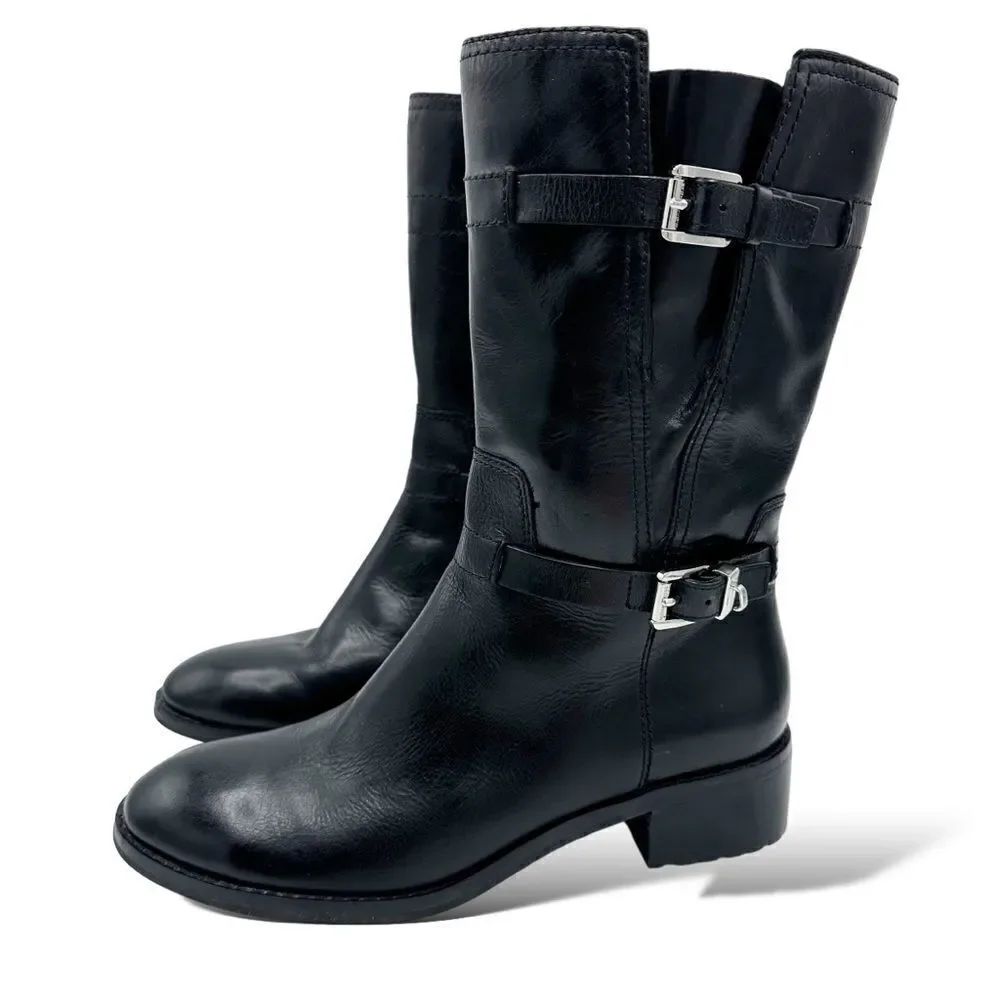 Michael Kors Chunky Heel Moto Boot Black Silver Buckles Lug Sole Sz‎ 7.5 - Picture 14 of 14